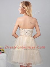 Attractive Champagne Dama Dress Prom and Party and Wedding Party and For with Lace and Appliques Sweetheart Sleeveless Lace Up