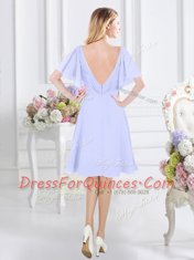 V-neck Short Sleeves Zipper Vestidos de Damas Lavender Chiffon