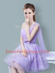 Glamorous Empire Dama Dress Lavender One Shoulder Tulle Sleeveless Knee Length Zipper