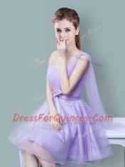 Glamorous Empire Dama Dress Lavender One Shoulder Tulle Sleeveless Knee Length Zipper