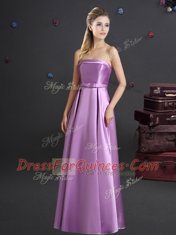 Sleeveless Floor Length Bowknot Zipper Dama Dress with Lilac