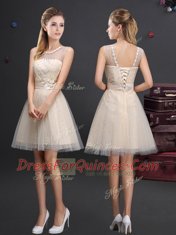 Comfortable Scoop Sleeveless Beading and Lace and Appliques and Belt Lace Up Vestidos de Damas