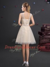 Comfortable Scoop Sleeveless Beading and Lace and Appliques and Belt Lace Up Vestidos de Damas