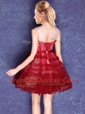 Scoop Wine Red Sleeveless Tulle Lace Up Damas Dress for Prom and Party and Wedding Party