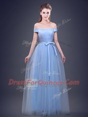 Enchanting Off the Shoulder Sleeveless Ruching and Bowknot Lace Up Dama Dress for Quinceanera
