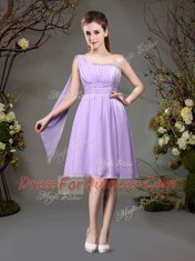 Beautiful One Shoulder Chiffon Sleeveless Mini Length Damas Dress and Beading and Ruching