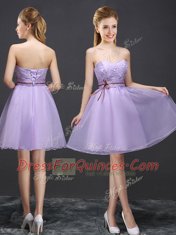 Sexy Sweetheart Sleeveless Lace Up Quinceanera Court of Honor Dress Lavender Organza