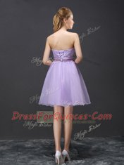 Sexy Sweetheart Sleeveless Lace Up Quinceanera Court of Honor Dress Lavender Organza