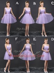 Most Popular Lavender Sleeveless Mini Length Lace and Appliques and Belt Lace Up Damas Dress