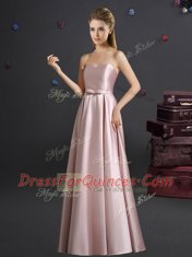 Pink Sleeveless Elastic Woven Satin Zipper Quinceanera Court Dresses for Prom and Party and Wedding Party