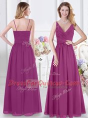 Chiffon Sleeveless Floor Length Damas Dress and Ruching
