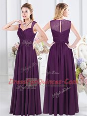 Purple Straps Zipper Ruching Dama Dress for Quinceanera Sleeveless