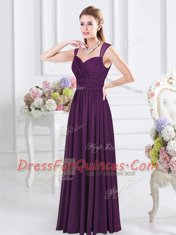 Purple Straps Zipper Ruching Dama Dress for Quinceanera Sleeveless