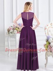 Purple Straps Zipper Ruching Dama Dress for Quinceanera Sleeveless