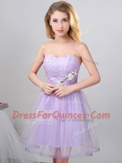 Lavender Tulle Lace Up Sweetheart Sleeveless Knee Length Dama Dress Beading