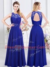 Great Scoop Backless Royal Blue Sleeveless Lace Floor Length Court Dresses for Sweet 16