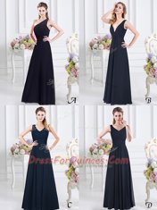 Sleeveless Floor Length Lace and Ruching Backless Quinceanera Court of Honor Dress with Navy Blue
