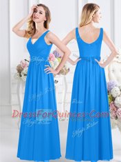 Popular Empire Quinceanera Court Dresses Baby Blue Halter Top Chiffon Sleeveless Floor Length Zipper