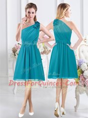 Admirable One Shoulder Knee Length Empire Sleeveless Teal Quinceanera Dama Dress Side Zipper