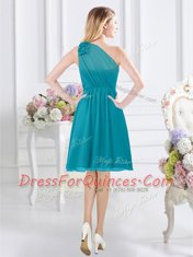 Admirable One Shoulder Knee Length Empire Sleeveless Teal Quinceanera Dama Dress Side Zipper