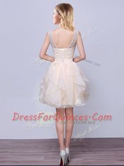 Modern Champagne Scoop Neckline Lace and Ruffles Damas Dress Sleeveless Lace Up