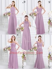 Chiffon Sweetheart Sleeveless Zipper Ruching Vestidos de Damas in Lavender