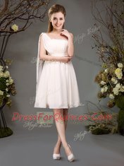Red and Champagne One Shoulder Zipper Beading and Ruching Quinceanera Court of Honor Dress Sleeveless