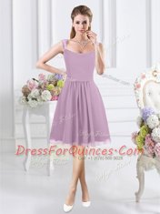 Straps Lavender Cap Sleeves Chiffon Zipper Damas Dress for Prom and Party and Wedding Party