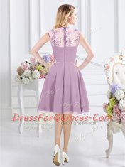 Straps Lavender Cap Sleeves Chiffon Zipper Damas Dress for Prom and Party and Wedding Party