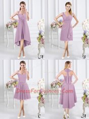 Straps Lavender Cap Sleeves Chiffon Zipper Damas Dress for Prom and Party and Wedding Party