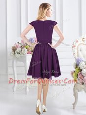 Top Selling Cap Sleeves Knee Length Zipper Vestidos de Damas Purple for Prom and Party with Ruching
