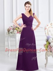Purple Column/Sheath Ruching Vestidos de Damas Zipper Chiffon Sleeveless Floor Length