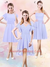 Elegant Scoop High Low Lavender Damas Dress Chiffon Short Sleeves Ruching