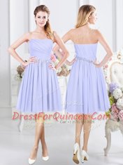 Elegant Scoop High Low Lavender Damas Dress Chiffon Short Sleeves Ruching