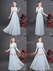 Floor Length Grey Quinceanera Court of Honor Dress V-neck Sleeveless Zipper