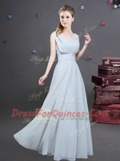 Floor Length Grey Quinceanera Court of Honor Dress V-neck Sleeveless Zipper