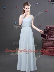Floor Length Grey Quinceanera Court of Honor Dress V-neck Sleeveless Zipper