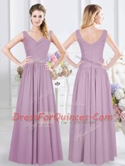Customized Sleeveless Zipper Quinceanera Court Dresses Lavender Chiffon