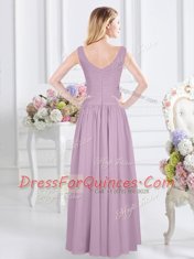Customized Sleeveless Zipper Quinceanera Court Dresses Lavender Chiffon