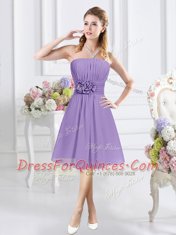 Discount Chiffon Sleeveless Knee Length Quinceanera Dama Dress and Ruching and Hand Made Flower