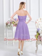 Discount Chiffon Sleeveless Knee Length Quinceanera Dama Dress and Ruching and Hand Made Flower
