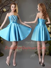 Sophisticated Appliques and Bowknot Court Dresses for Sweet 16 Baby Blue Lace Up Sleeveless Mini Length