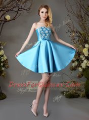 Sophisticated Appliques and Bowknot Court Dresses for Sweet 16 Baby Blue Lace Up Sleeveless Mini Length
