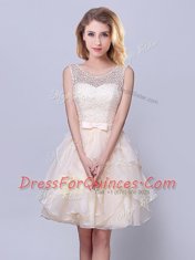 Fitting Champagne Scoop Lace Up Lace and Ruffles and Belt Court Dresses for Sweet 16 Sleeveless