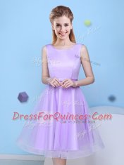 Scoop Bowknot Dama Dress Lavender Lace Up Sleeveless Knee Length