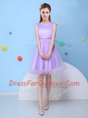 Vintage Scoop Lavender Sleeveless Tulle Lace Up Damas Dress for Prom and Party