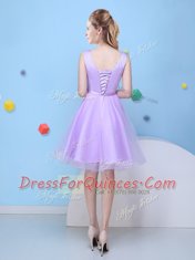 Vintage Scoop Lavender Sleeveless Tulle Lace Up Damas Dress for Prom and Party