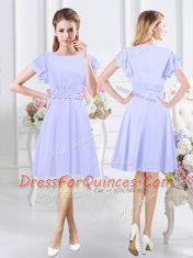 Scoop Short Sleeves Chiffon Dama Dress Ruching Side Zipper