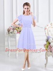 Scoop Short Sleeves Chiffon Dama Dress Ruching Side Zipper