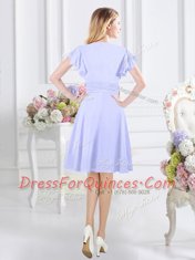 Scoop Short Sleeves Chiffon Dama Dress Ruching Side Zipper